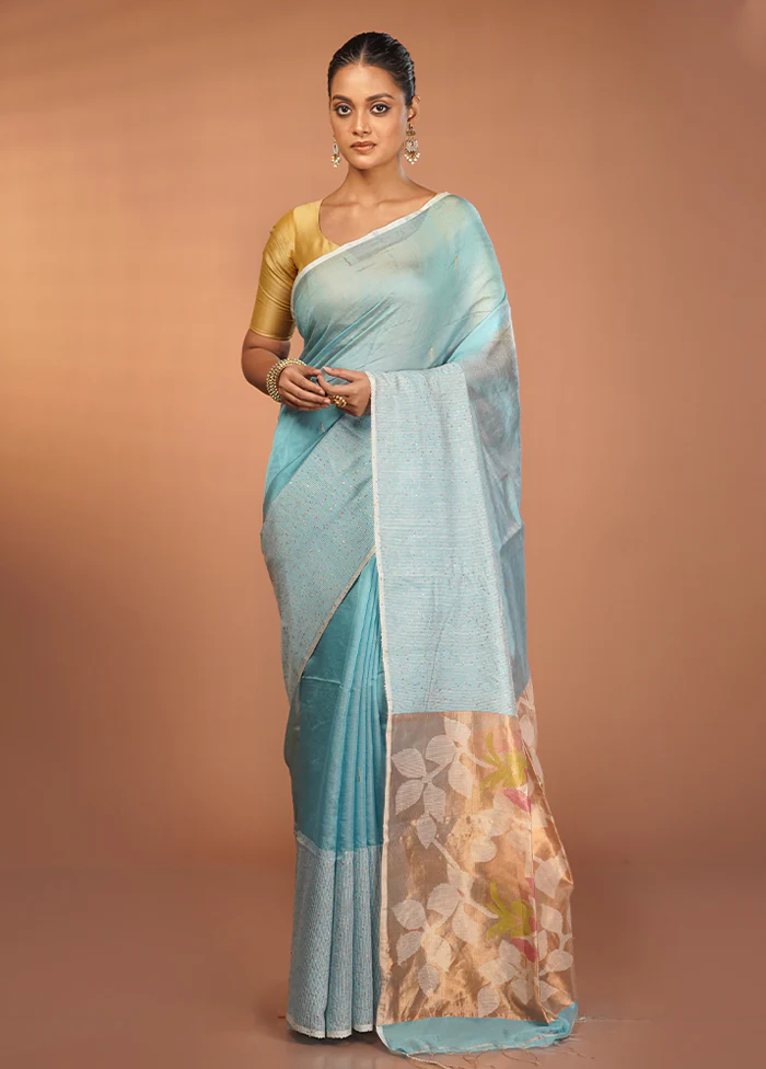 Blue Handloom Matka Pure Silk Saree With Blouse Piece - Image 2