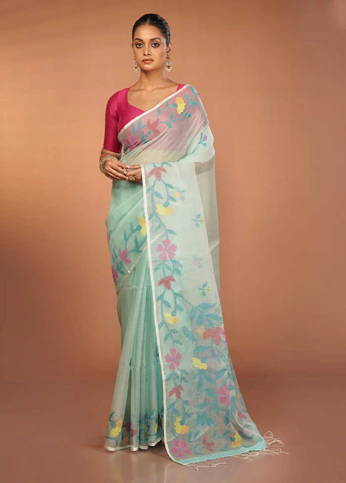 Blue Handloom Matka Pure Silk Saree With Blouse Piece - Image 2