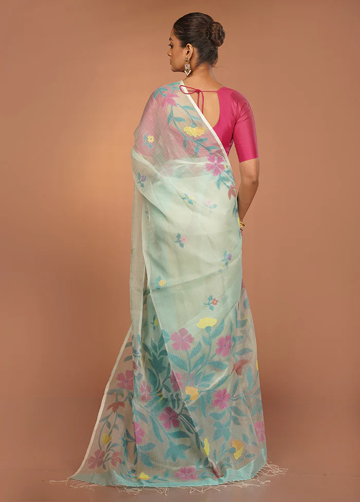 Blue Handloom Matka Pure Silk Saree With Blouse Piece - Image 3