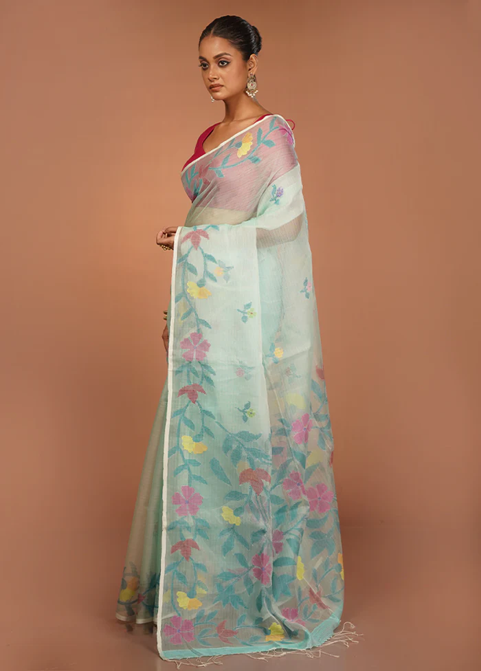 Blue Handloom Matka Pure Silk Saree With Blouse Piece - Image 4