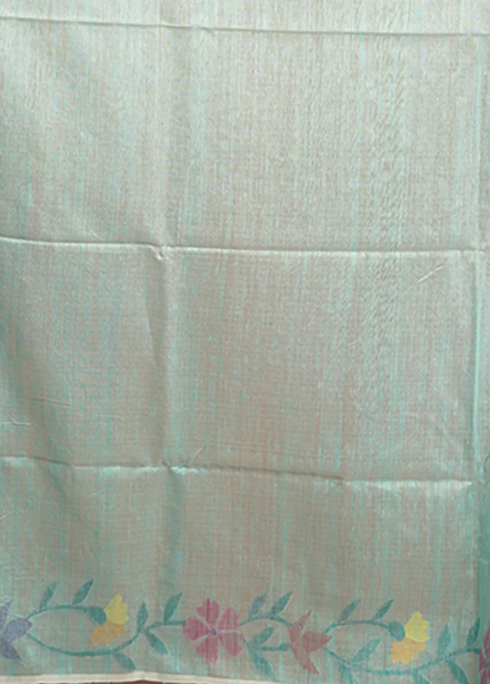 Blue Handloom Matka Pure Silk Saree With Blouse Piece - Image 5