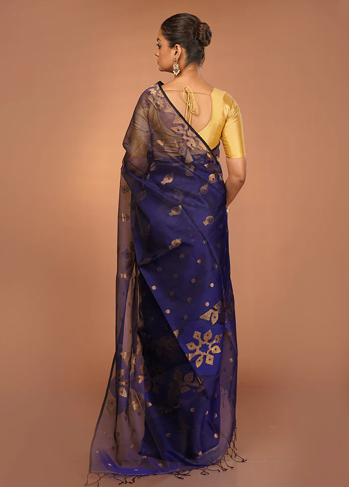 Blue Handloom Matka Pure Silk Saree With Blouse Piece - Image 3