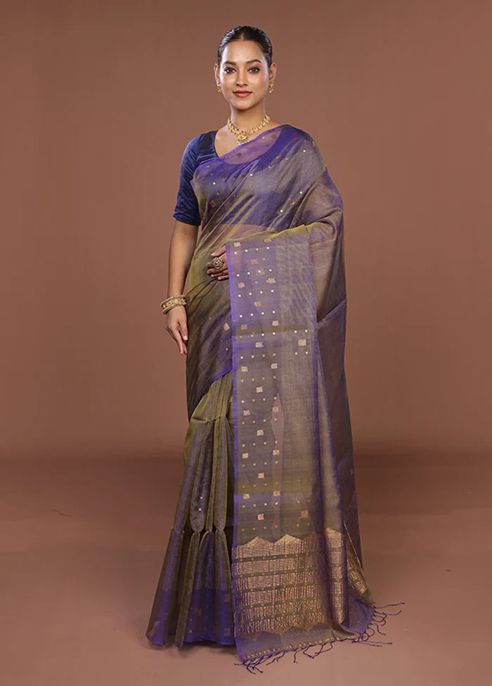 Blue Handloom Matka Pure Silk Saree With Blouse Piece - Image 2