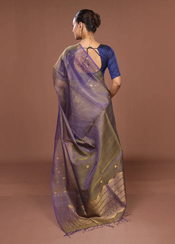 Blue Handloom Matka Pure Silk Saree With Blouse Piece - Image 3