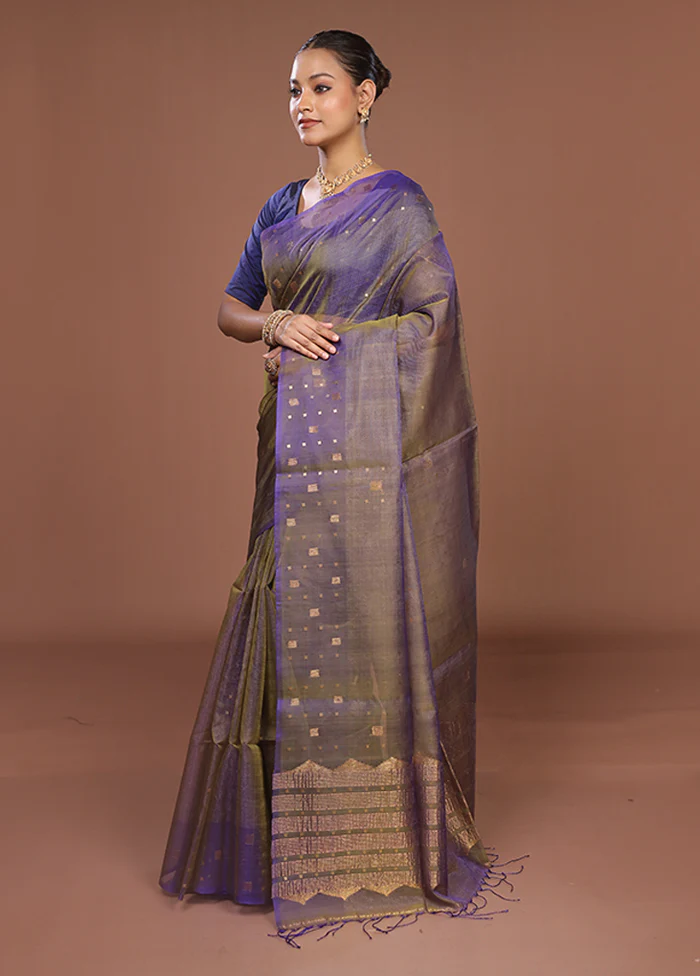 Blue Handloom Matka Pure Silk Saree With Blouse Piece - Image 4