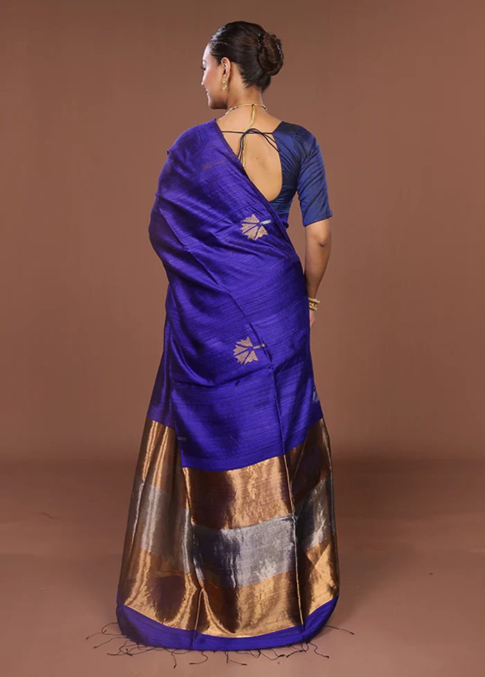 Blue Handloom Matka Pure Silk Saree With Blouse Piece - Image 3