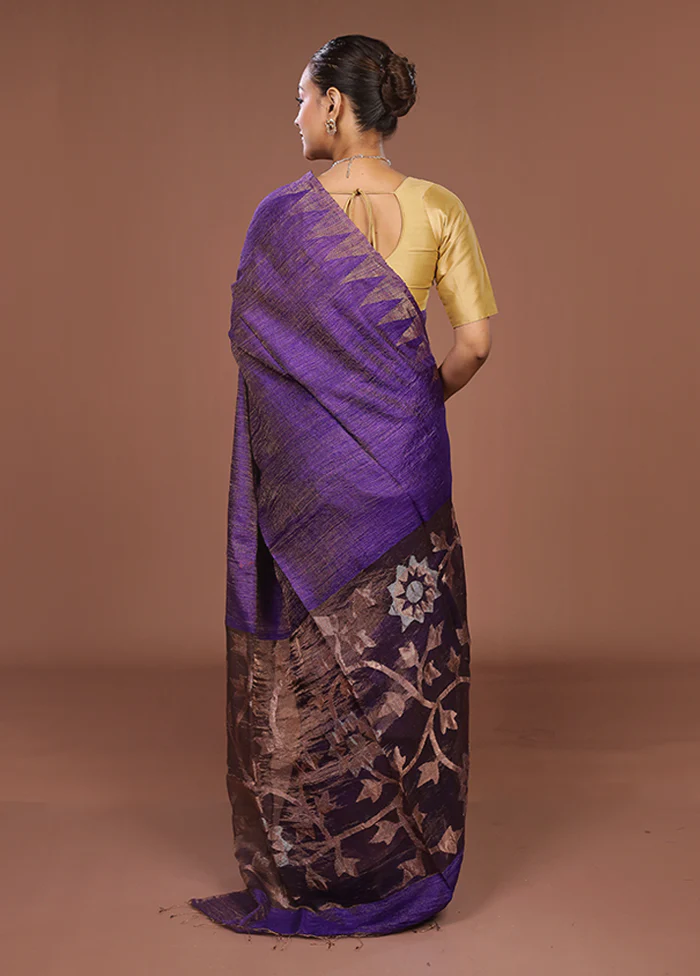 Blue Handloom Matka Pure Silk Saree With Blouse Piece - Image 3
