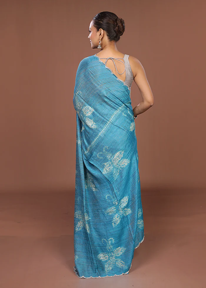 Blue Handloom Matka Pure Silk Saree With Blouse Piece - Image 3