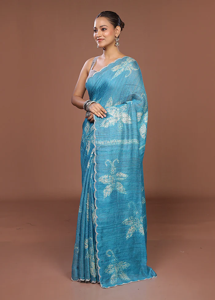 Blue Handloom Matka Pure Silk Saree With Blouse Piece - Image 4