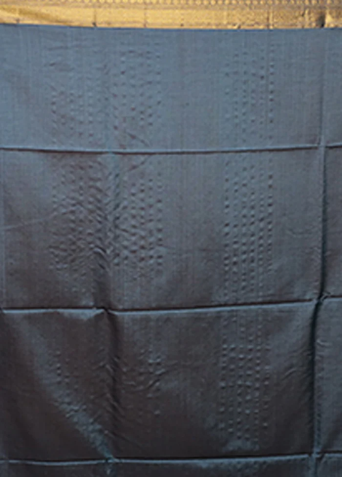 Blue Handloom Matka Pure Silk Saree With Blouse Piece - Image 5
