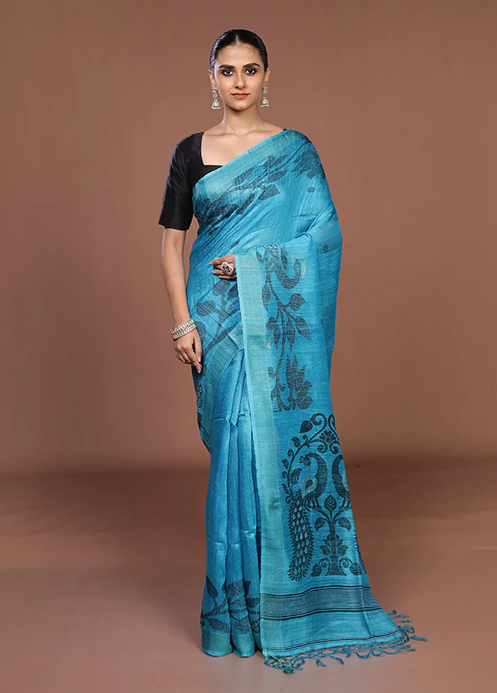 Blue Handloom Matka Pure Silk Saree With Blouse Piece - Image 2