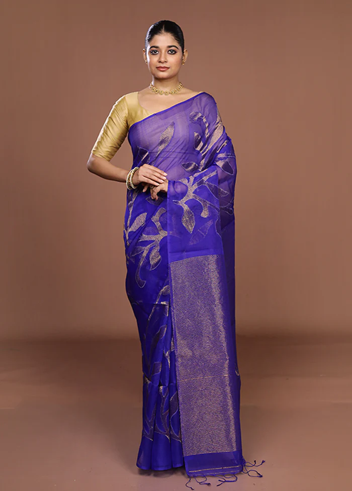 Blue Handloom Matka Pure Silk Saree With Blouse Piece - Image 2