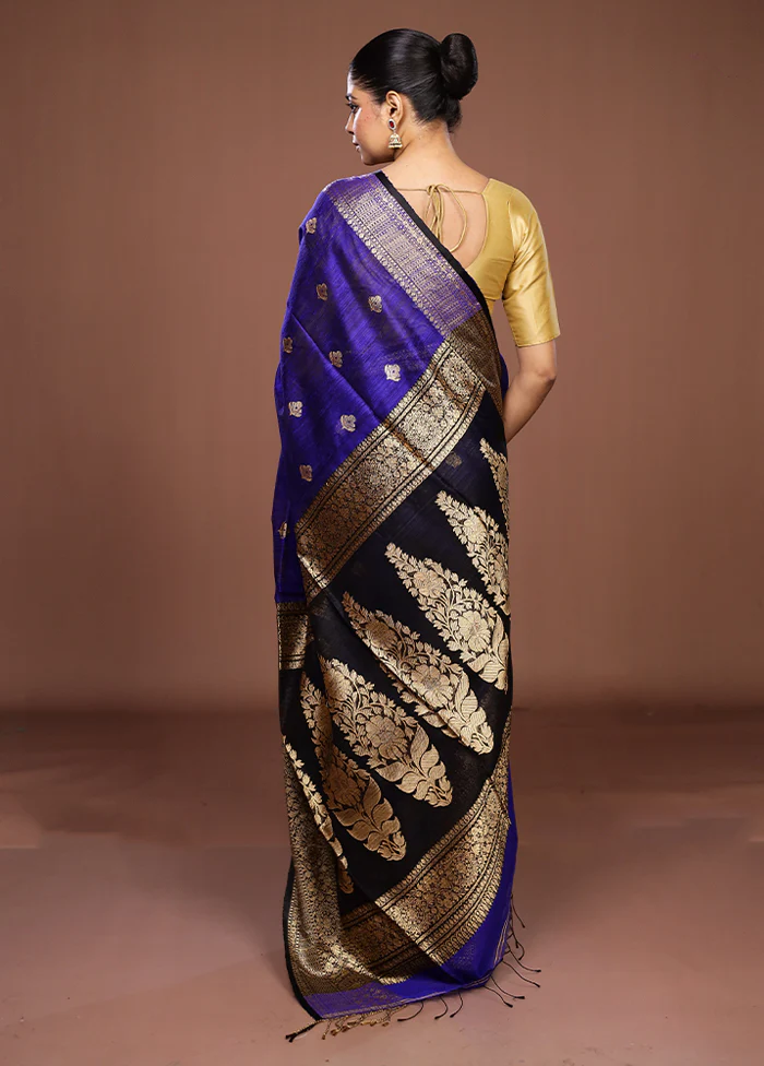 Blue Handloom Matka Pure Silk Saree With Blouse Piece - Image 3
