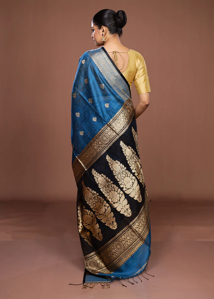 Blue Handloom Matka Pure Silk Saree With Blouse Piece - Image 3