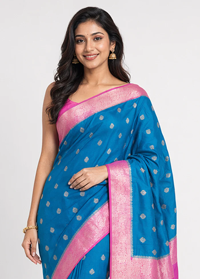 Blue Handloom Pure Georgette Saree With Blouse Piece - Image 2