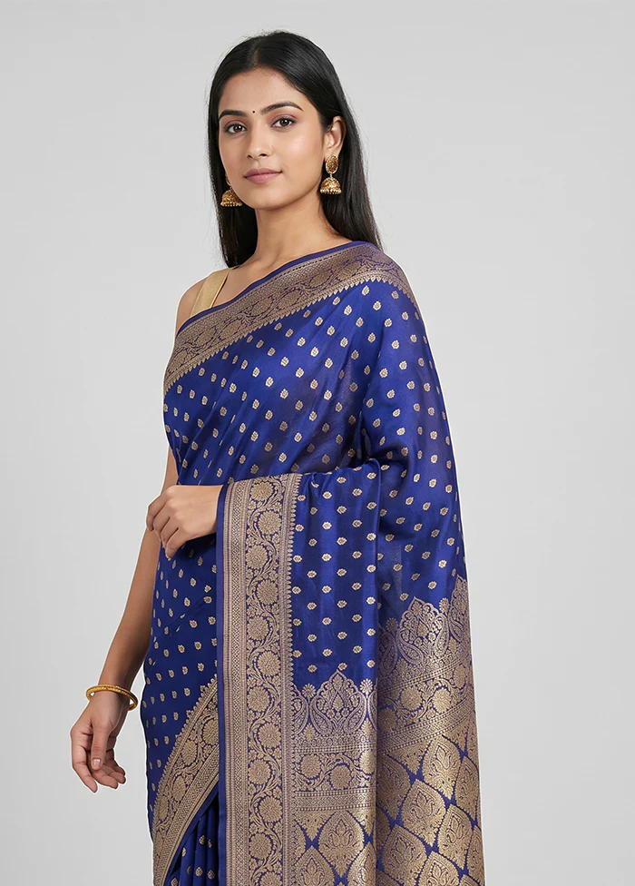 Blue Handloom Pure Georgette Saree With Blouse Piece - Image 2
