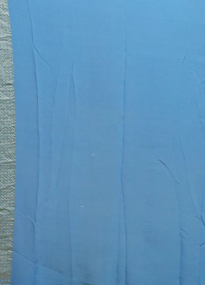 Blue Handloom Pure Georgette Saree With Blouse Piece - Image 5