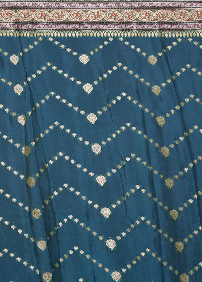 Blue Handloom Pure Georgette Saree With Blouse Piece - Image 5