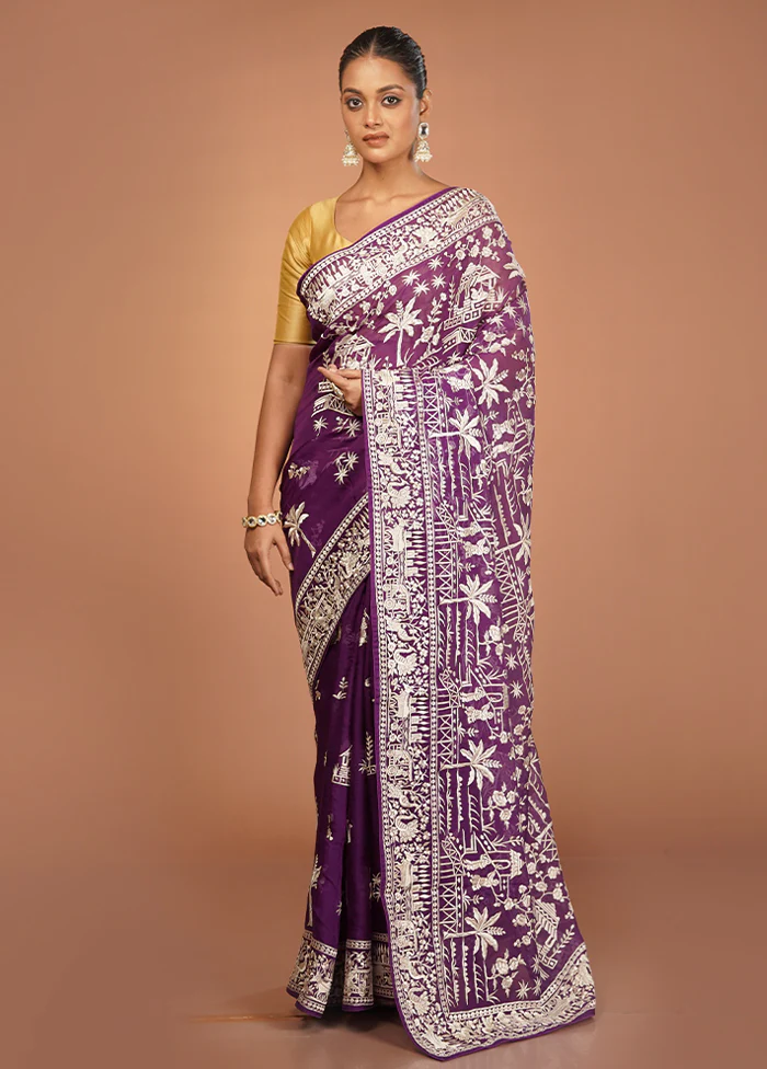 Blue Handloom Pure Georgette Saree With Blouse Piece - Image 2