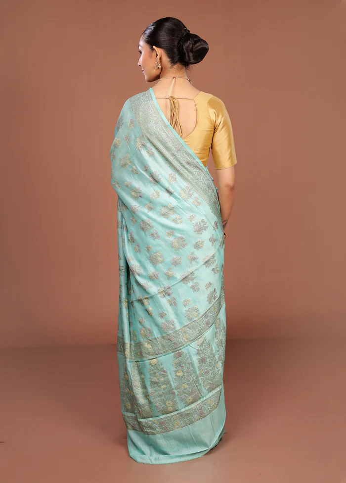 Blue Handloom Pure Georgette Saree With Blouse Piece - Image 3