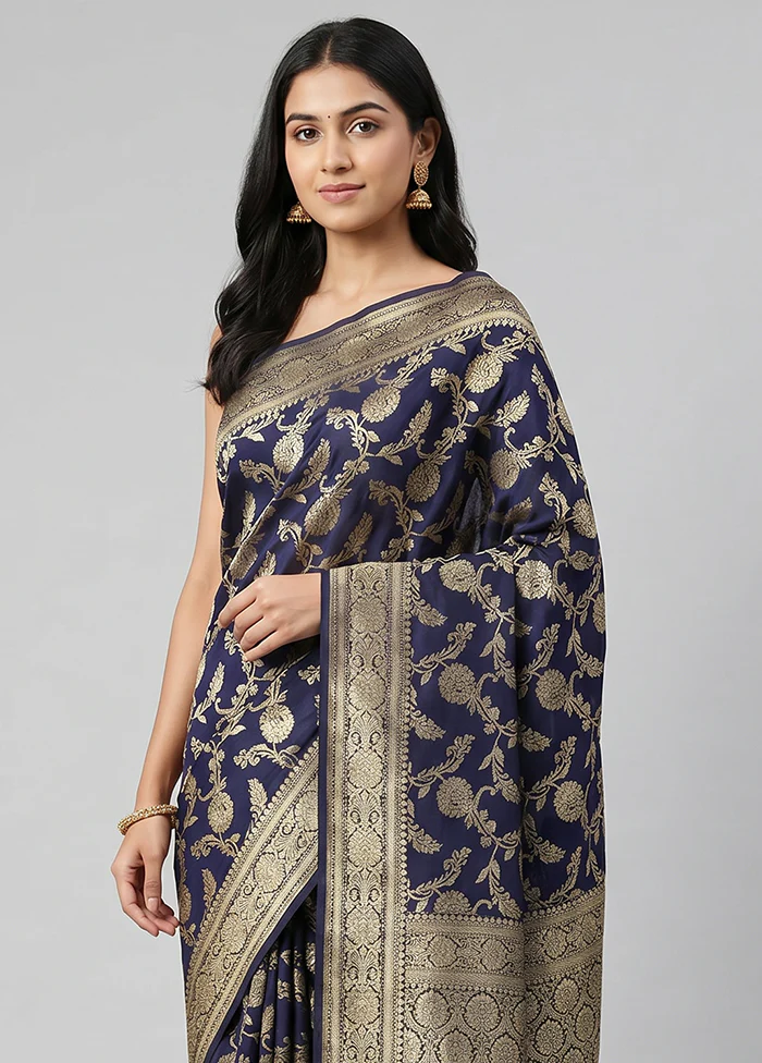 Blue Handloom Pure Georgette Saree With Blouse Piece - Image 2