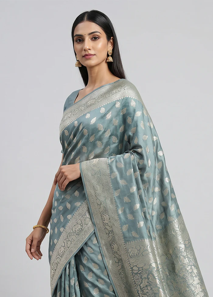 Blue Handloom Pure Georgette Saree With Blouse Piece - Image 2