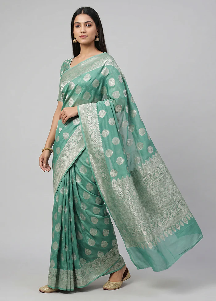 Blue Handloom Pure Georgette Saree With Blouse Piece