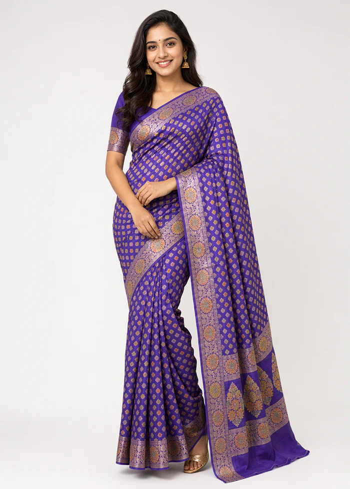 Blue Handloom Pure Georgette Saree With Blouse Piece