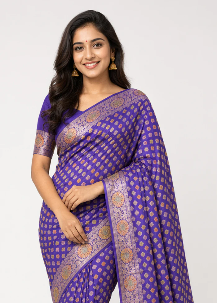 Blue Handloom Pure Georgette Saree With Blouse Piece - Image 2