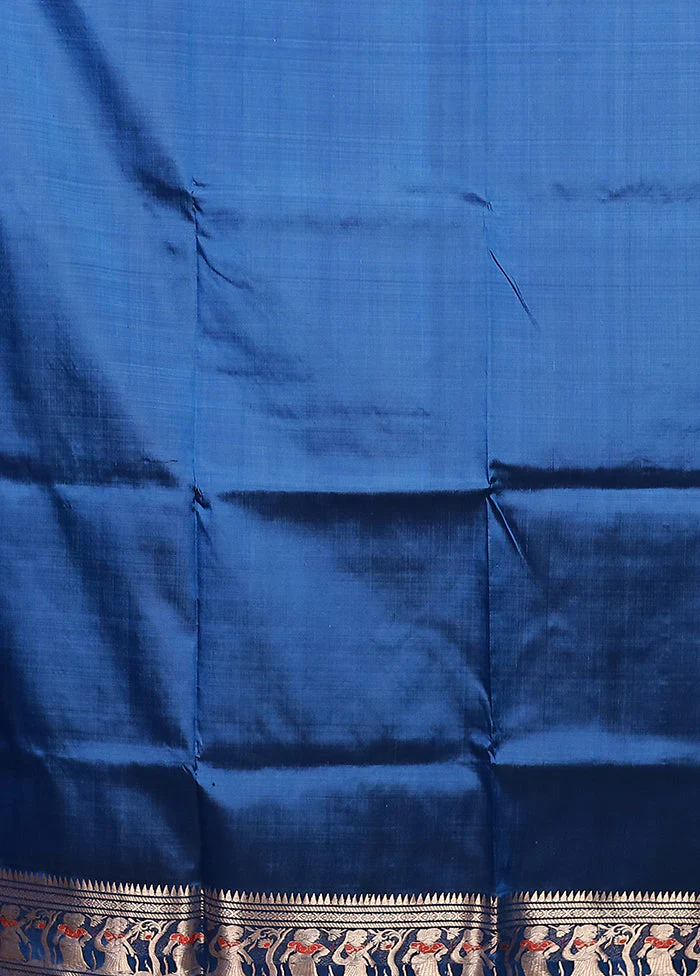 Blue Handloom Swarnachuri Pure Silk Saree With Blouse Piece - Image 5
