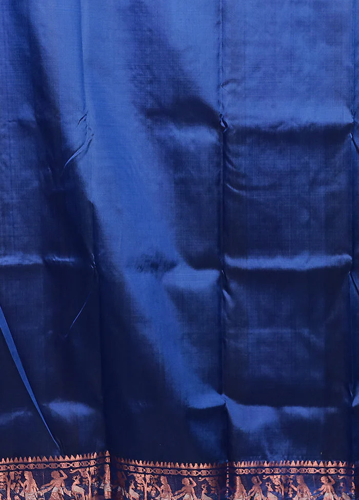 Blue Handloom Swarnachuri Pure Silk Saree With Blouse Piece - Image 5