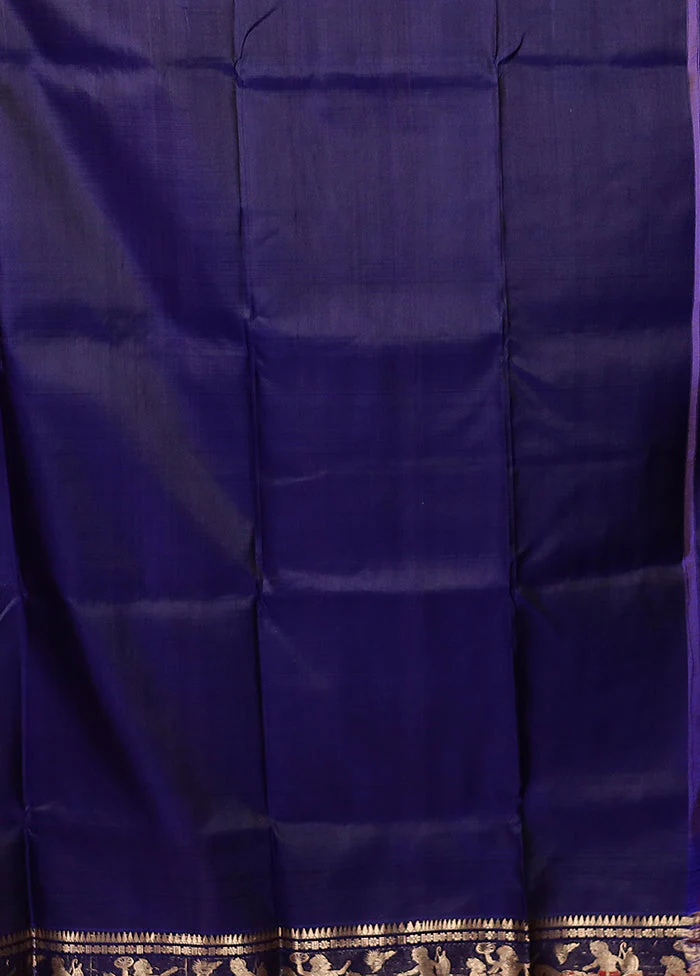 Blue Handloom Swarnachuri Pure Silk Saree With Blouse Piece - Image 5