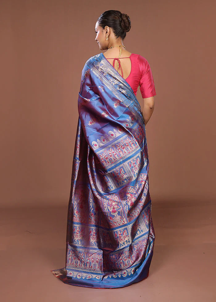 Blue Handloom Swarnachuri Pure Silk Saree With Blouse Piece - Image 3