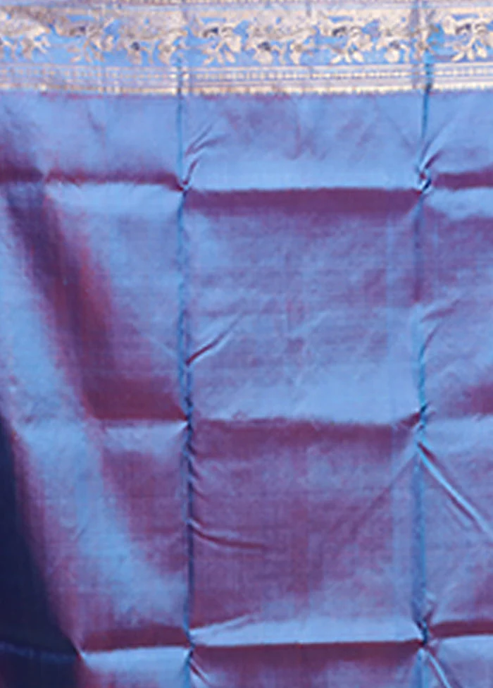 Blue Handloom Swarnachuri Pure Silk Saree With Blouse Piece - Image 5