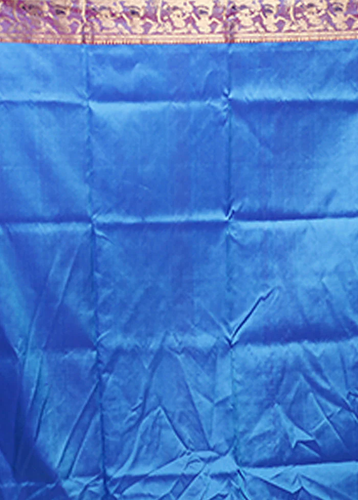 Blue Handloom Swarnachuri Pure Silk Saree With Blouse Piece - Image 5
