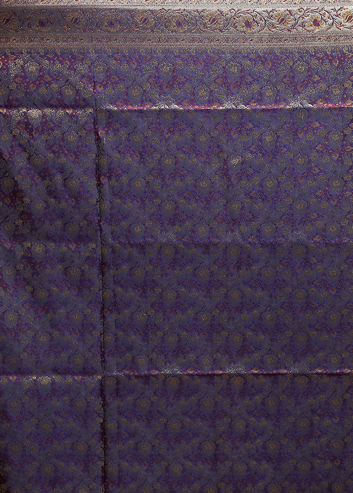 Blue Handloom Tanchoi Pure Silk Saree With Blouse Piece - Image 5