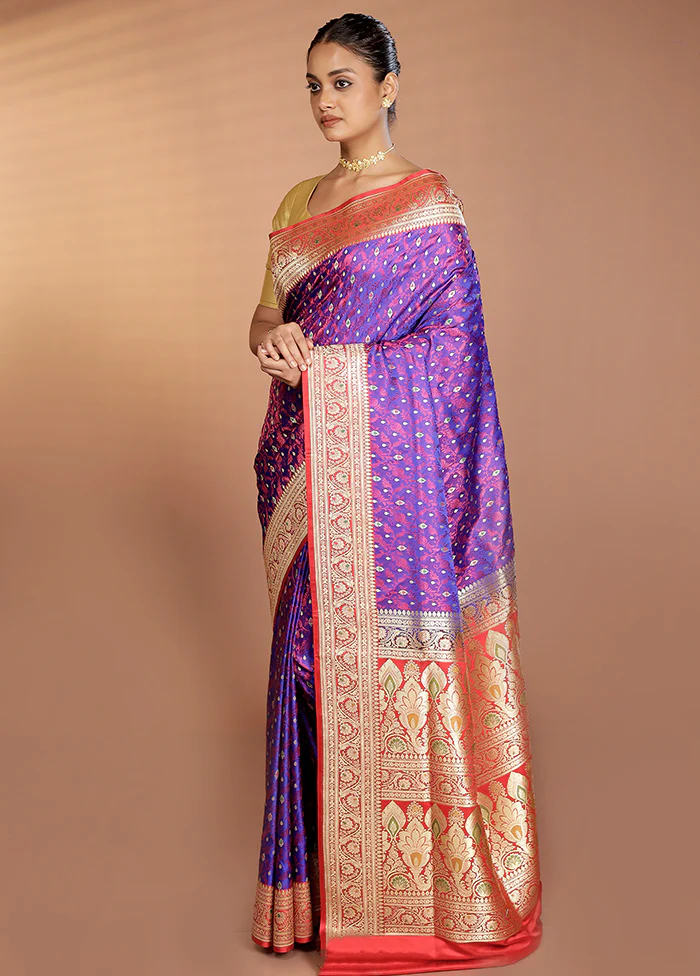 Blue Handloom Tanchoi Pure Silk Saree With Blouse Piece - Image 4