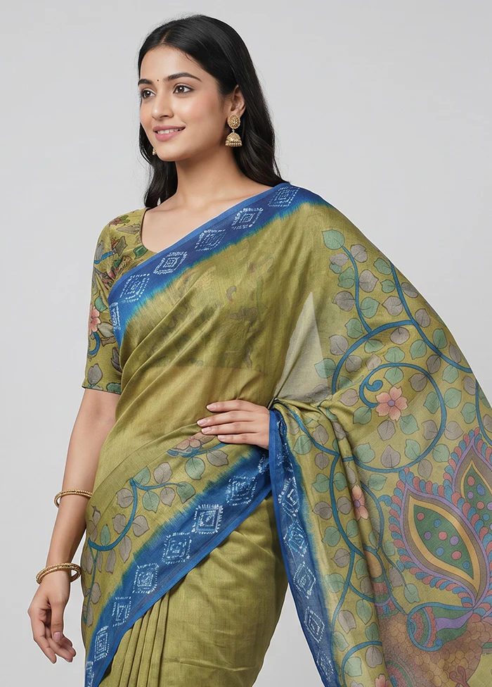 Blue Handloom Tussar Pure Silk Saree With Blouse Piece - Image 2