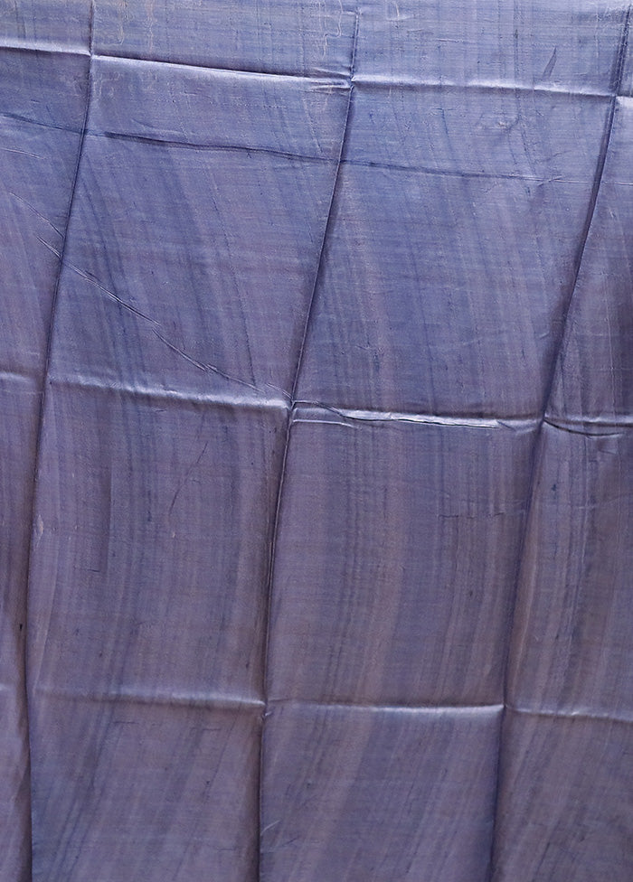 Blue Handloom Tussar Pure Silk Saree With Blouse Piece - Image 5