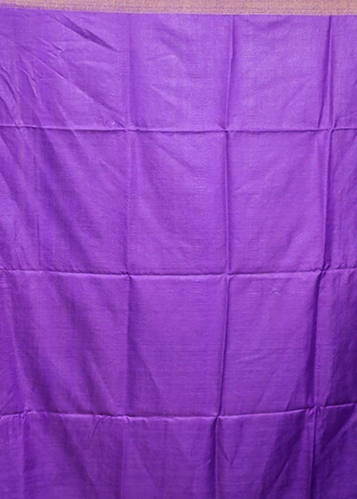 Blue Handloom Tussar Pure Silk Saree With Blouse Piece - Image 5