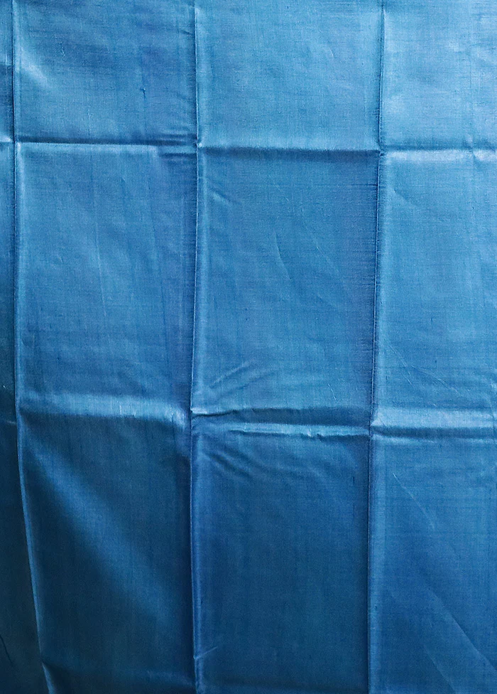 Blue Handloom Tussar Pure Silk Saree With Blouse Piece - Image 5