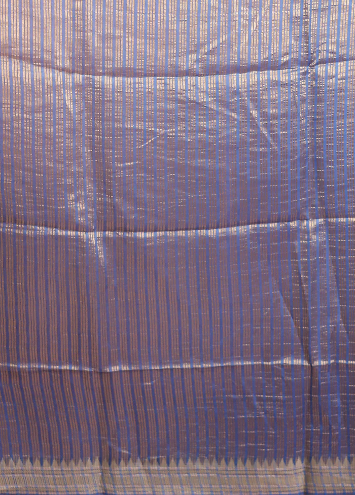 Blue Handloom Tussar Pure Silk Saree With Blouse Piece - Image 5