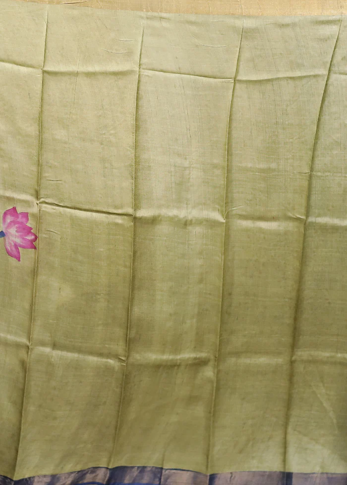 Blue Handloom Tussar Pure Silk Saree With Blouse Piece - Image 5