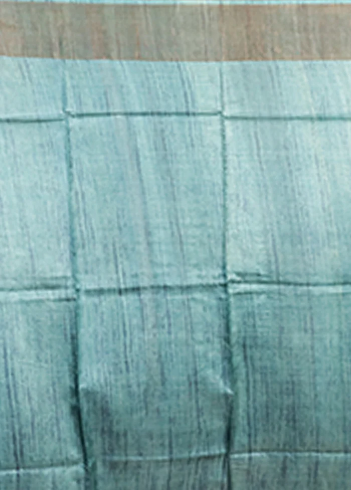 Blue Handloom Tussar Silk Saree With Blouse Piece - Image 5