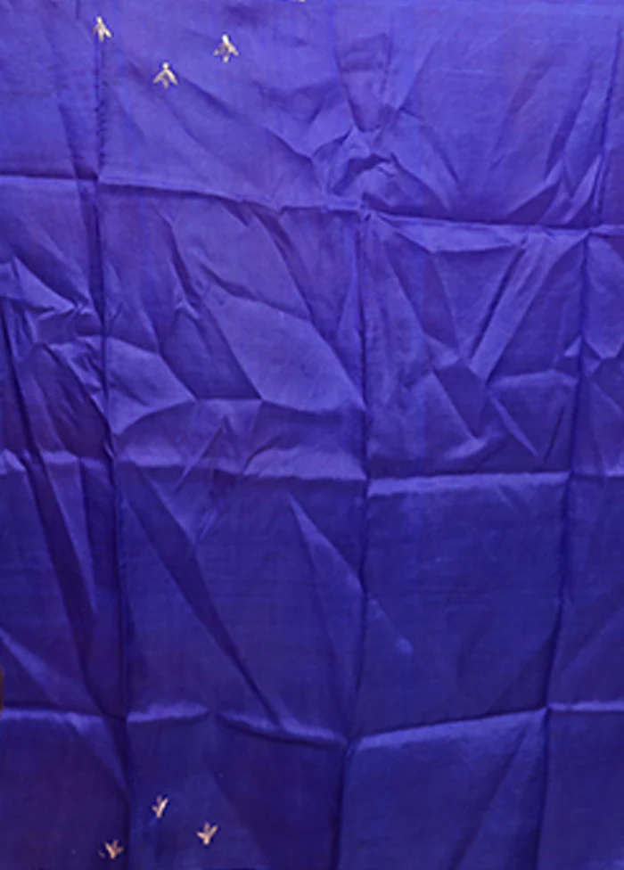 Blue Handloom Tussar Pure Silk Saree With Blouse Piece - Image 5