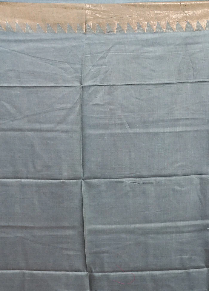 Blue Handloom Tussar Pure Silk Saree With Blouse Piece - Image 5
