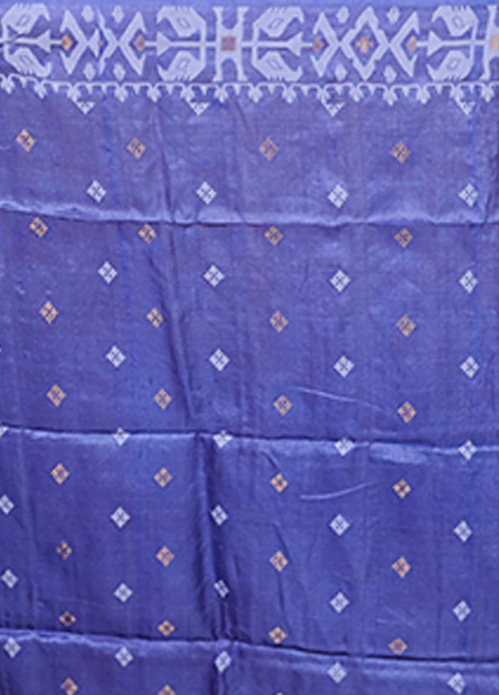 Blue Handloom Tussar Pure Silk Saree With Blouse Piece - Image 5
