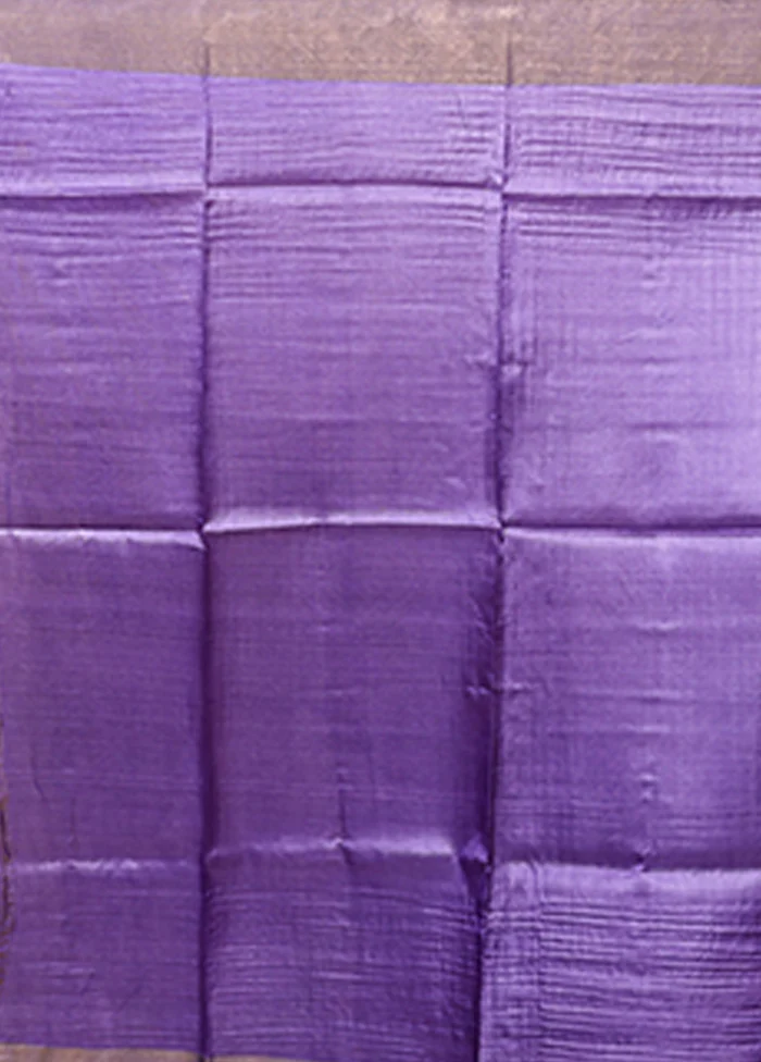 Purple Handloom Tussar Pure Silk Saree With Blouse Piece - Image 5