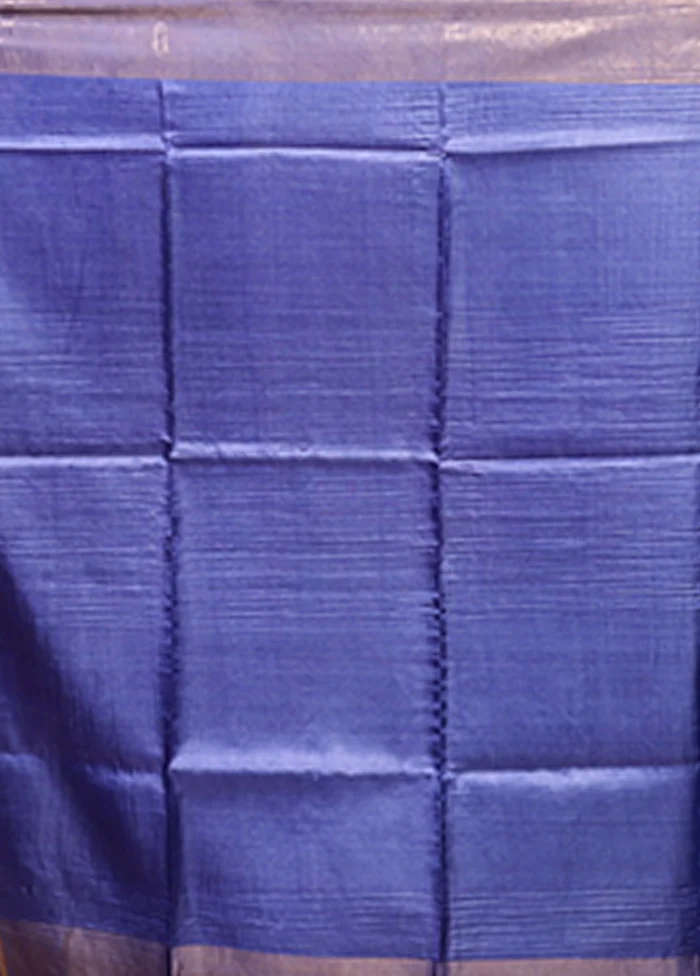 Blue Handloom Tussar Pure Silk Saree With Blouse Piece - Image 5