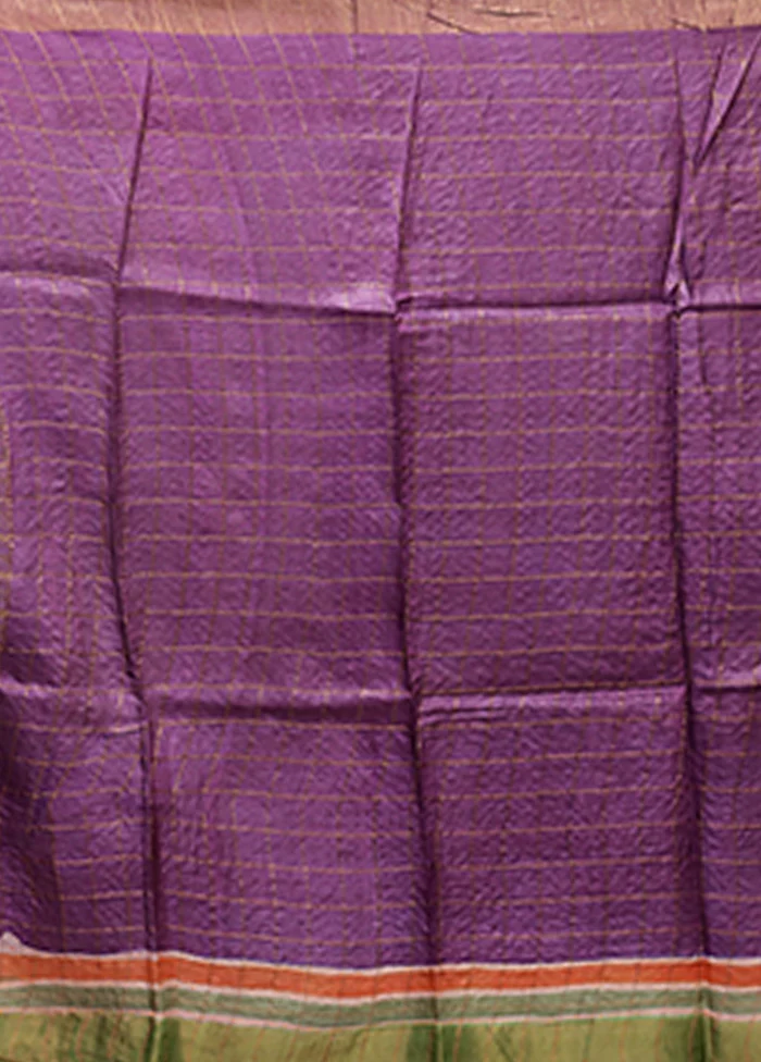 Purple Handloom Tussar Pure Silk Saree With Blouse Piece - Image 5